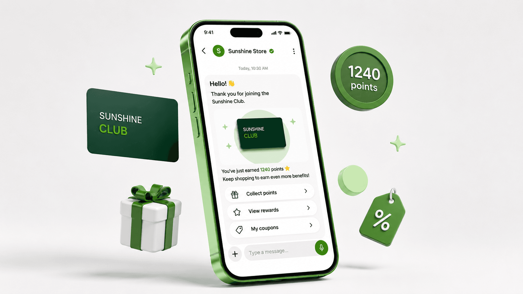 How RCS messaging powers loyalty programs: showcasing points, member tier status, rewards, and coupons.